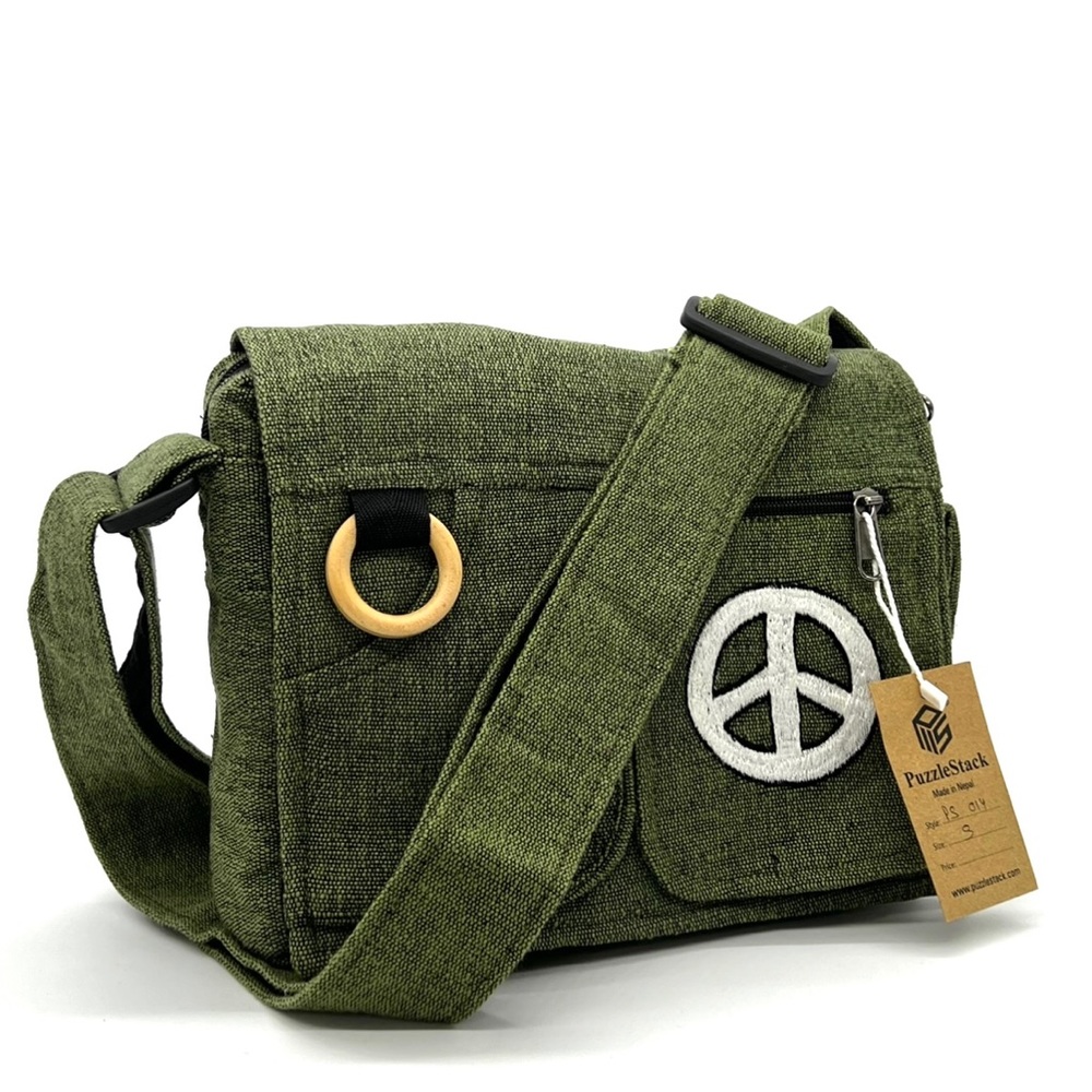 Messenger Bag Sustainable Eco bag Handmade Gift Peace Sign Embroidery